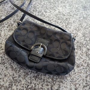 Coach Y2K Vintage Soho Black Signature Canvas Shoulder Bag Small Flap